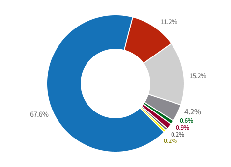 연구인력 구성(국적별) 파이그래프 - 한국인 : 68.3%, 아시아 : 15.2%, 유럽 : 11%, 북미 : 3.3%, 오세아니아 : 0.6%, 남미 : 1%,, 아프리카 : 0.2% 중동 : 0.4%