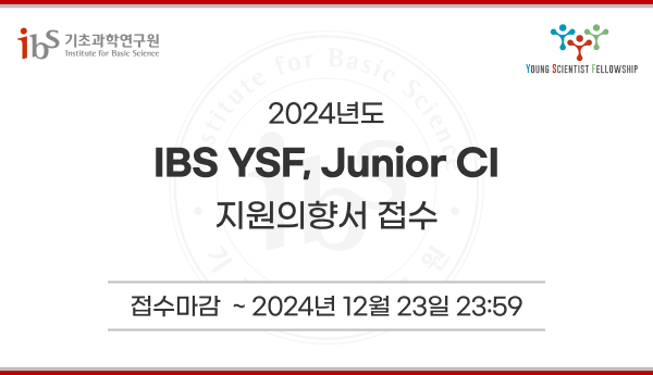 2024년도
IBS YSF, Junior CI 
지원의향서 접수

접수마감: ~2024년 12월 23일 23:59